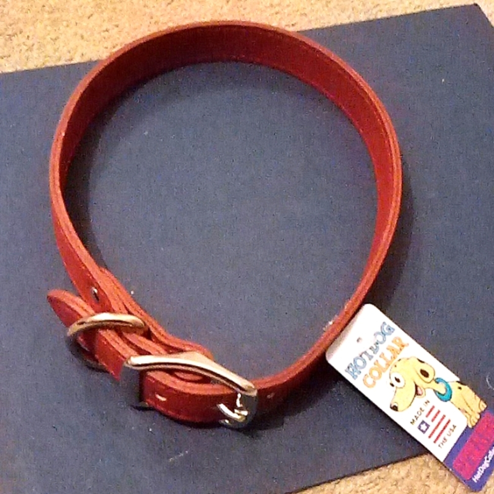 Hot dog leather dog collar